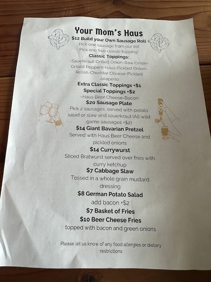 Your Mom's Haus menu board