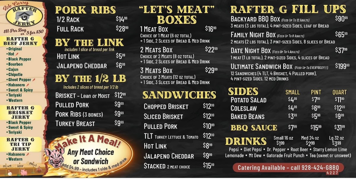 Rafter G BBQ menu board