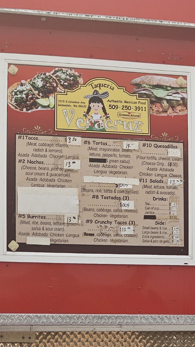 Taquería Veracruz menu board