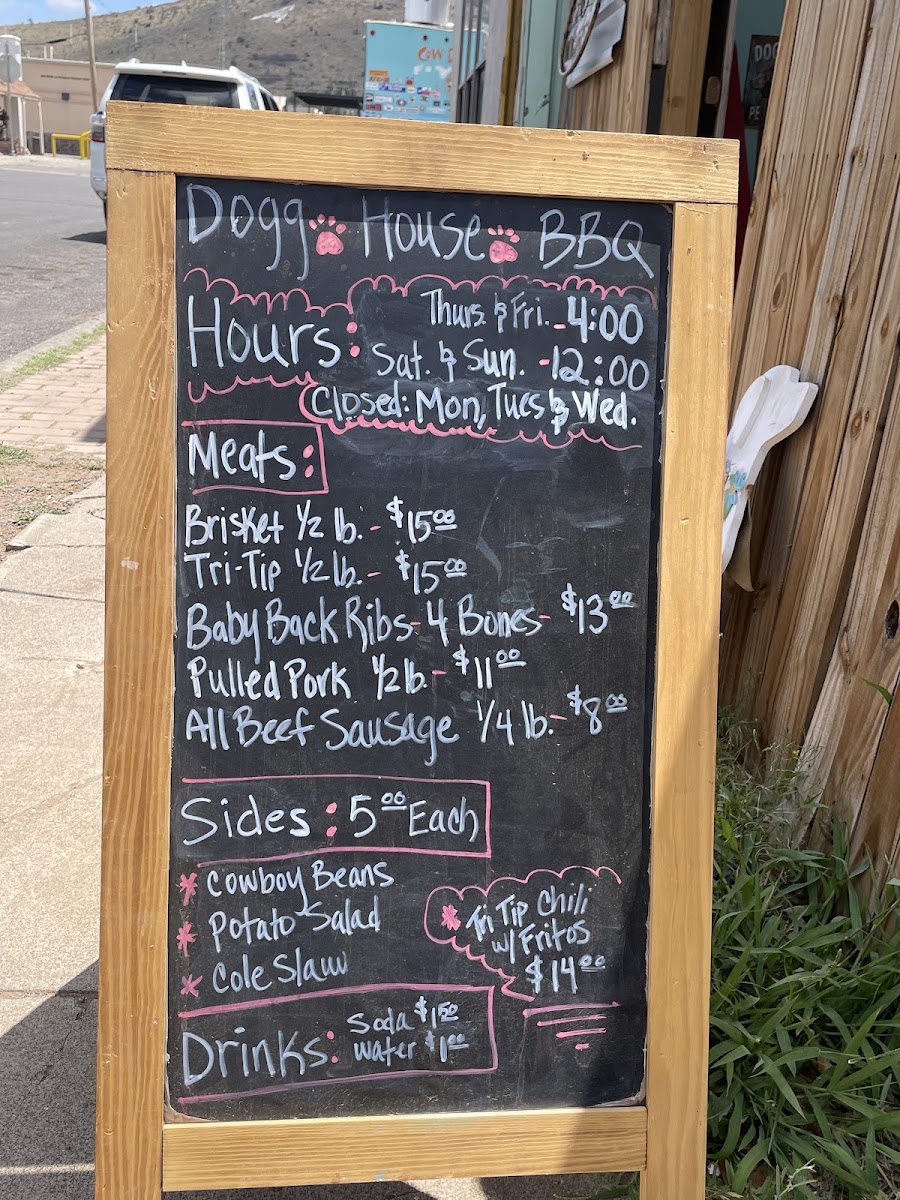 Dogg House BBQ menu board