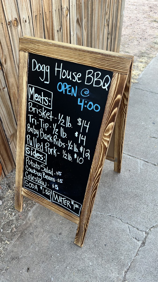 Dogg House BBQ menu board