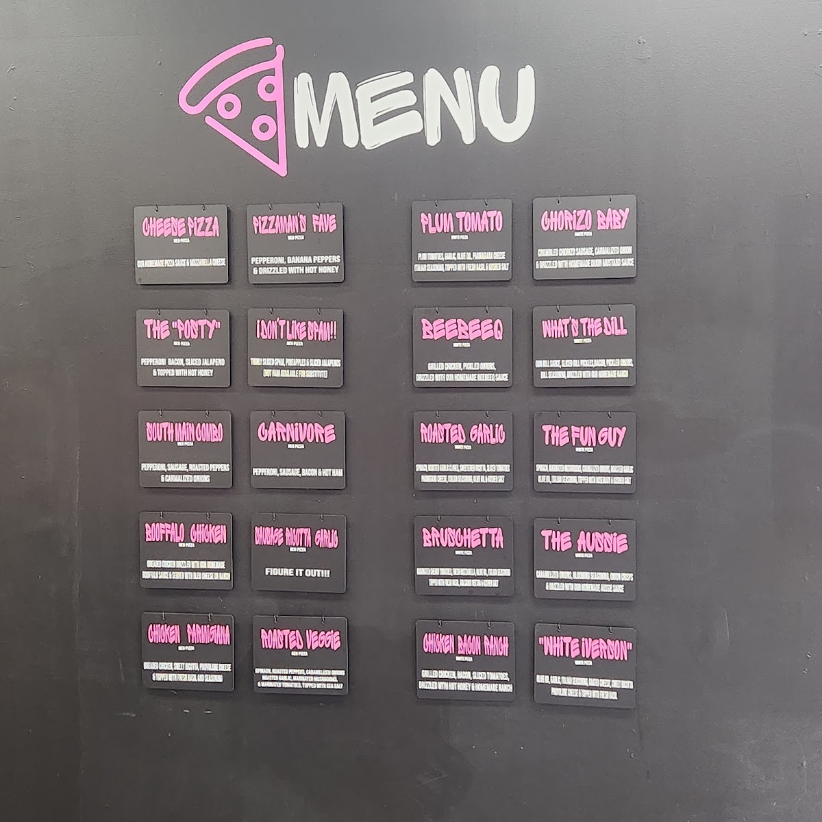 Mutz Pizzeria menu board