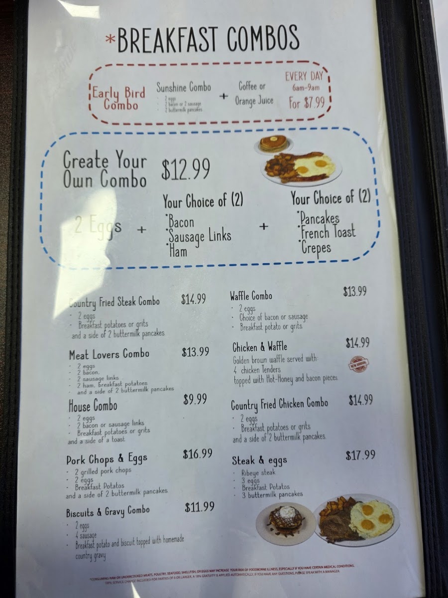 Rise and Shine Breakfast Place Summerville menu board
