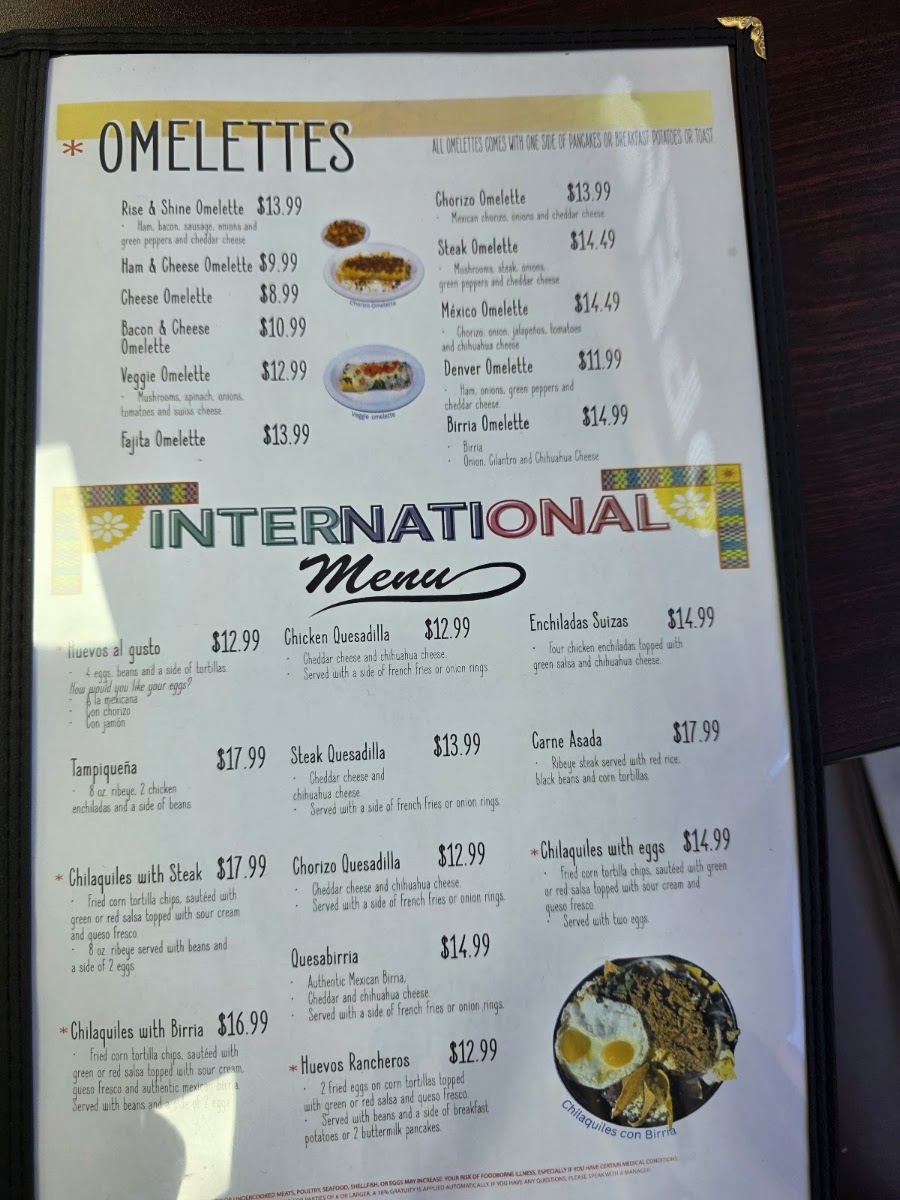 Rise and Shine Breakfast Place Summerville menu board