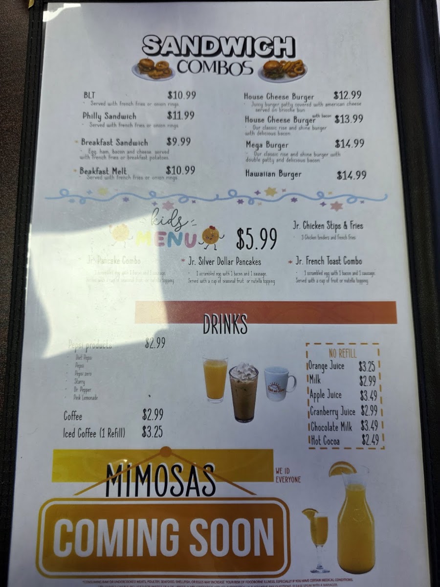 Rise and Shine Breakfast Place Summerville menu board
