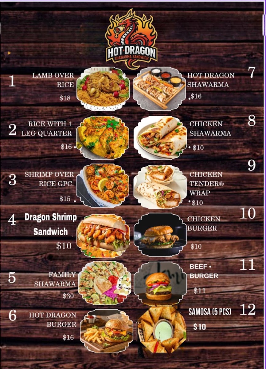 Hot dragon SHAWARMA menu board