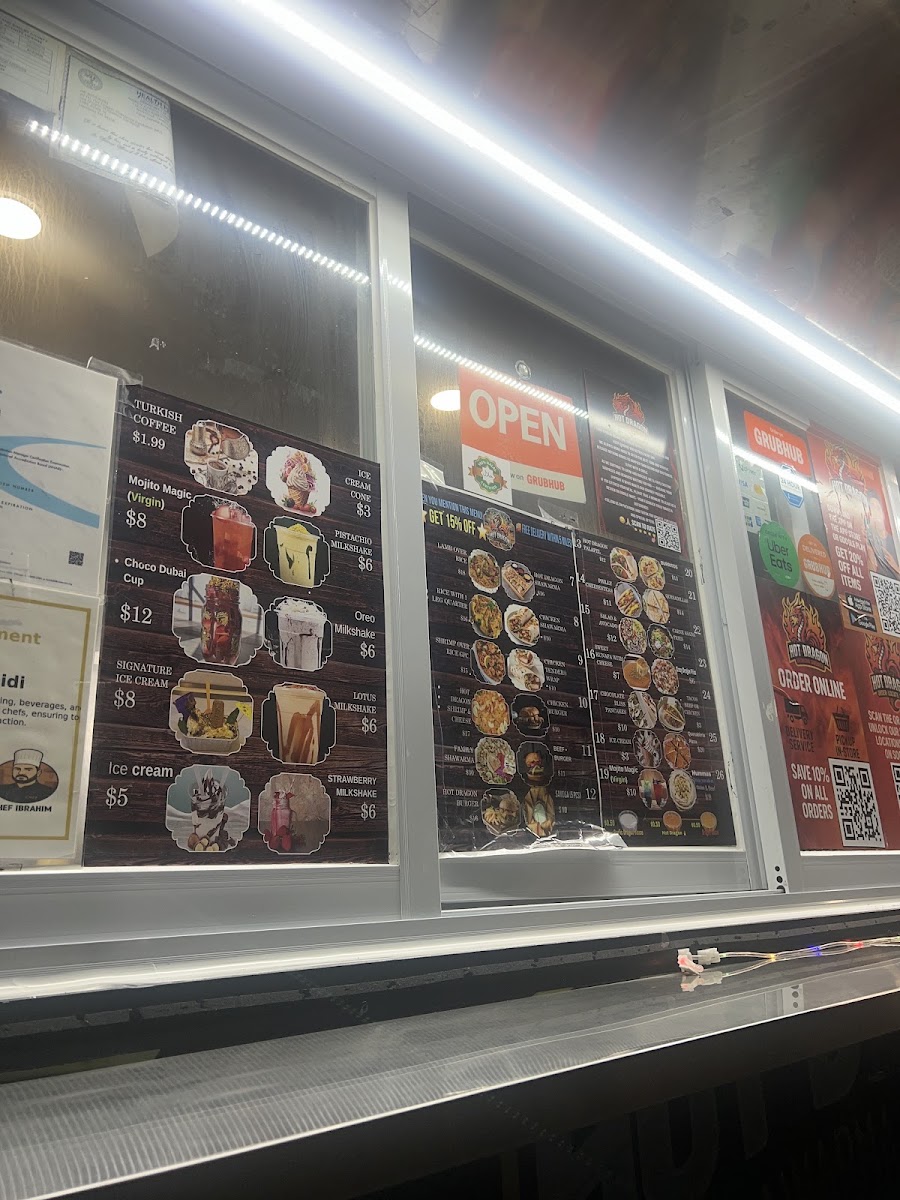 Hot dragon SHAWARMA menu board