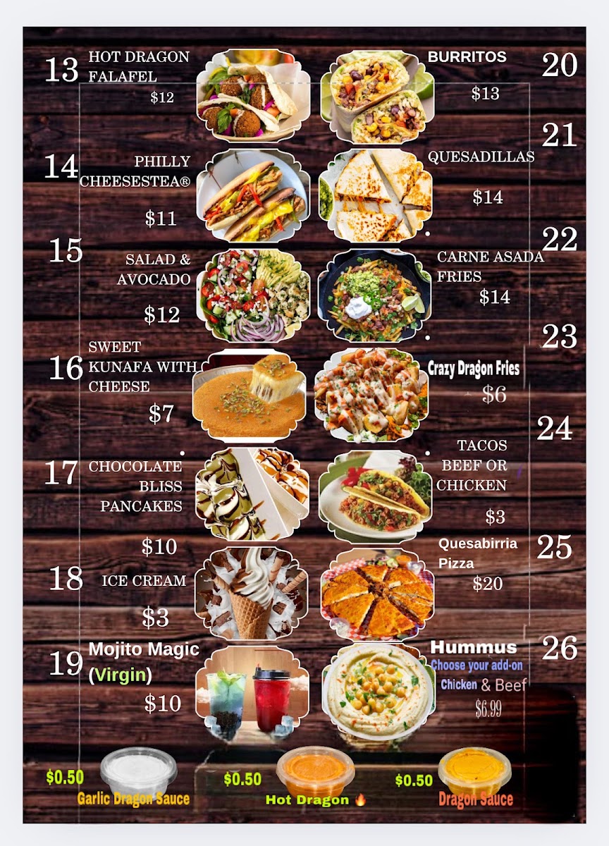 Hot dragon SHAWARMA menu board