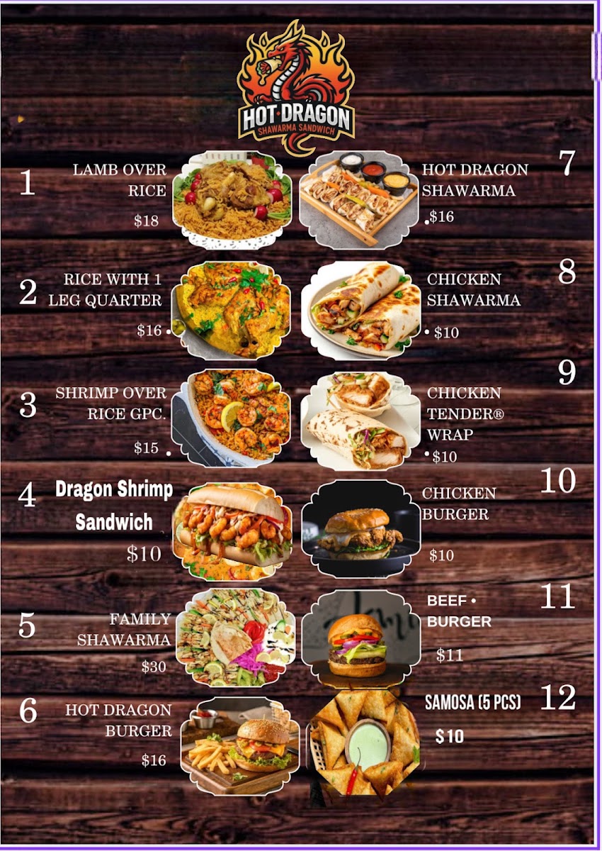 Hot dragon SHAWARMA menu board