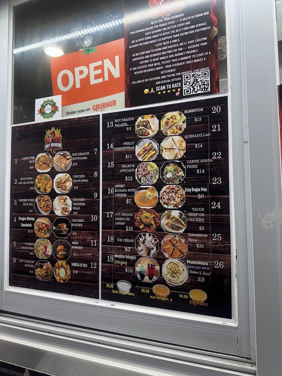 Hot dragon SHAWARMA menu board