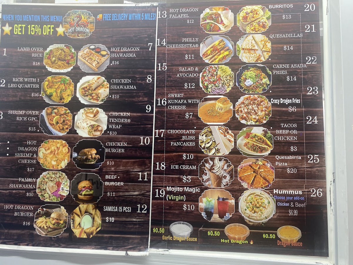 Hot dragon SHAWARMA menu board