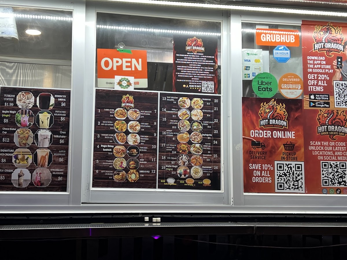 Hot dragon SHAWARMA menu board