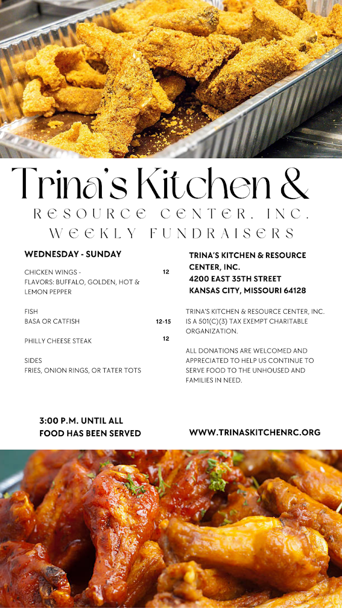 Trina's Kitchen & Resource Center, Inc. menu board