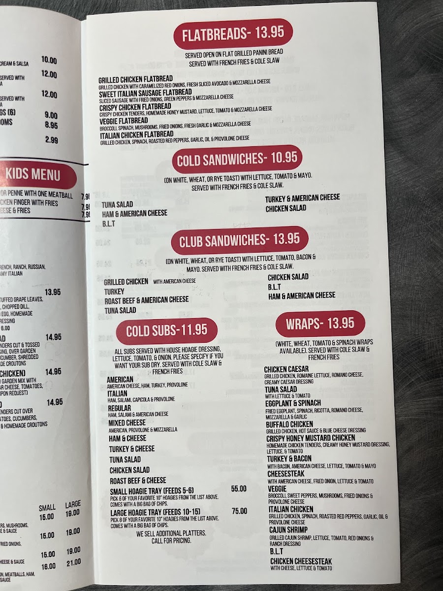 Milano's Pizza Restaurant menu board