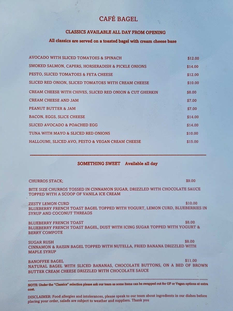 Cafe Bagel menu board