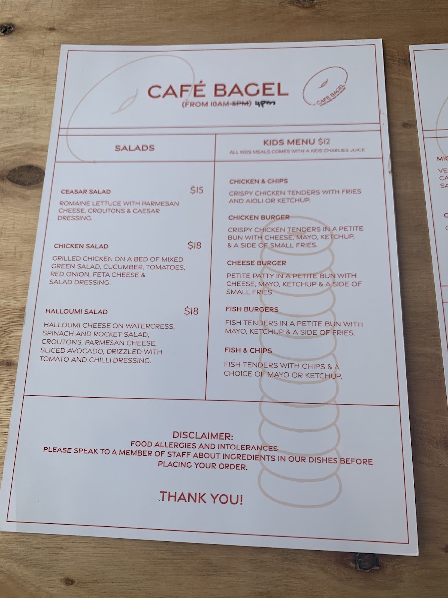 Cafe Bagel menu board