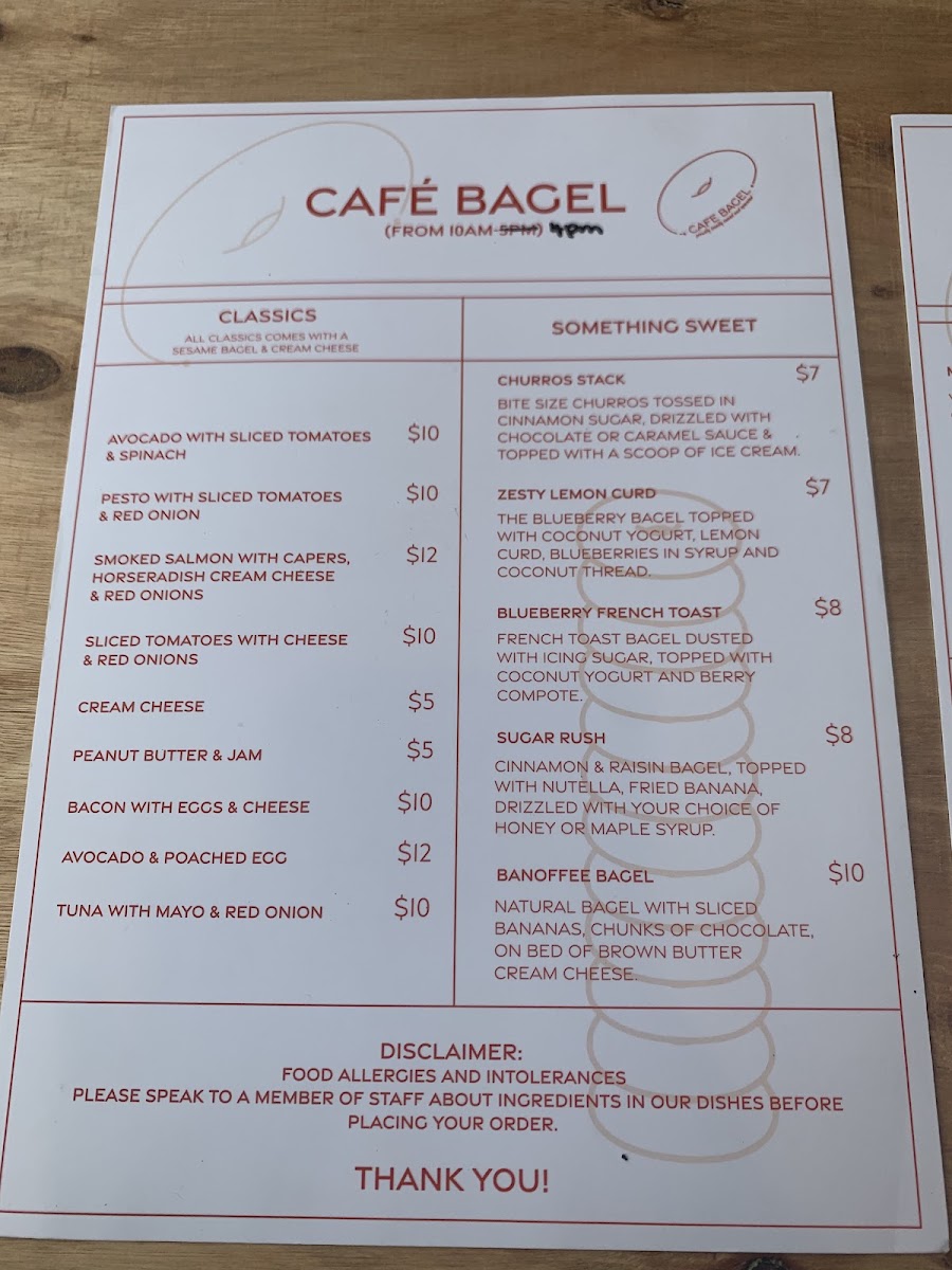 Cafe Bagel menu board