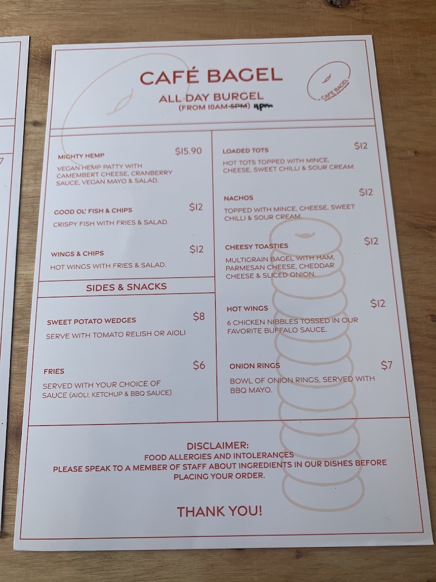 Cafe Bagel menu board