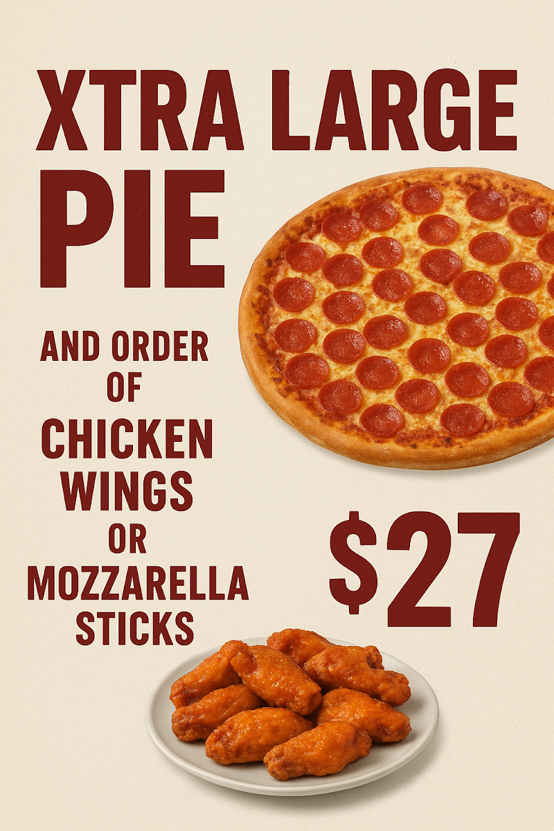 Sunset Pizzeria menu board