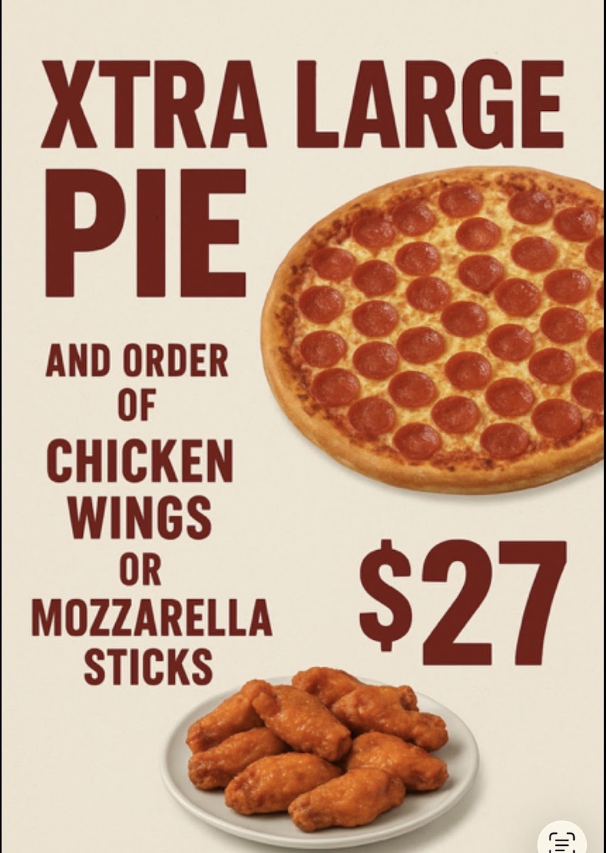 Sunset Pizzeria menu board