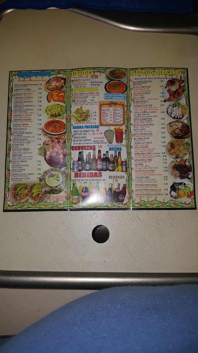 Restaurante el Paso menu board