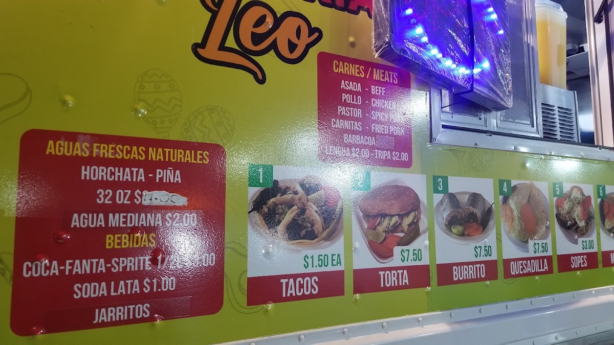Taqueria Leo menu board