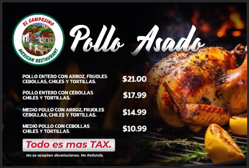 El Campesino Mexican Restaurant menu board