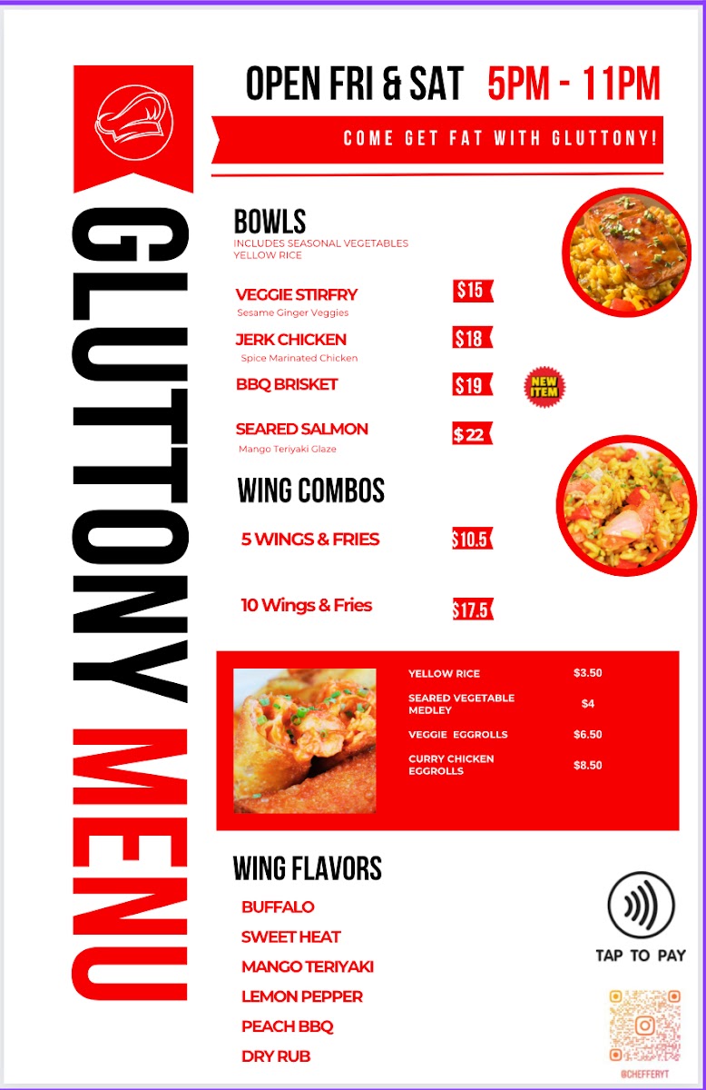 Gluttony LLC menu board