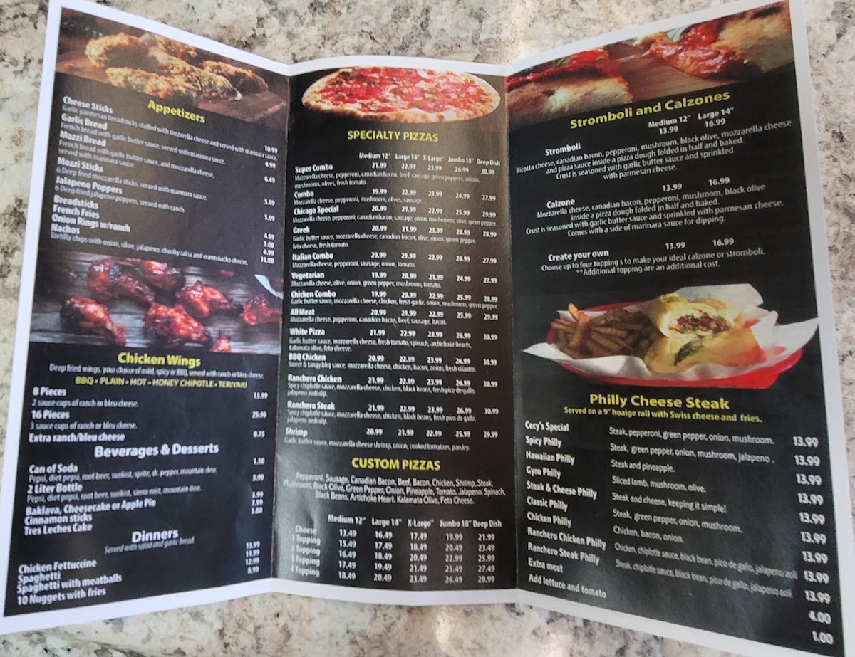 Cecy's Pizza menu board