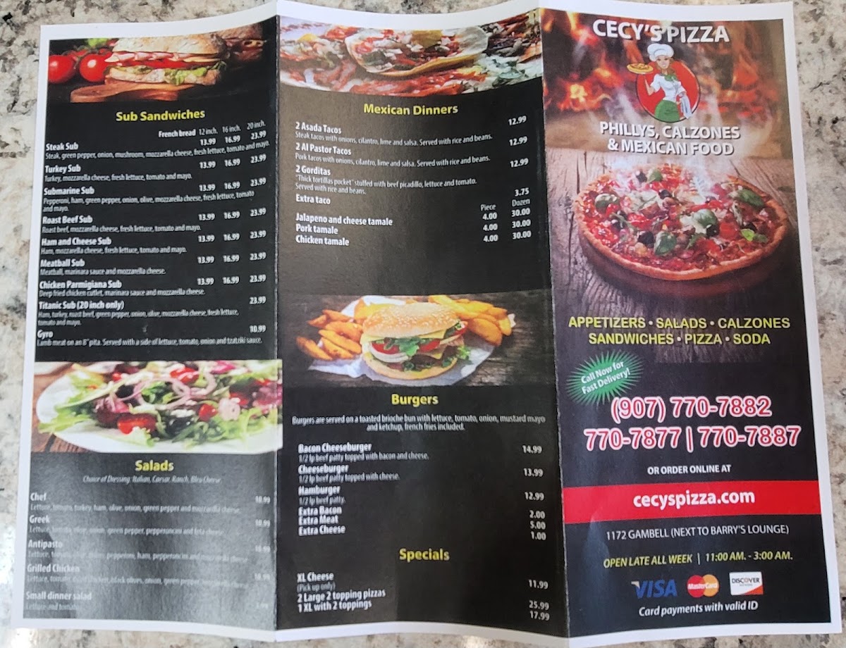 Cecy's Pizza menu board