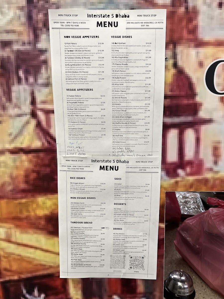I-5 Dhaba menu board
