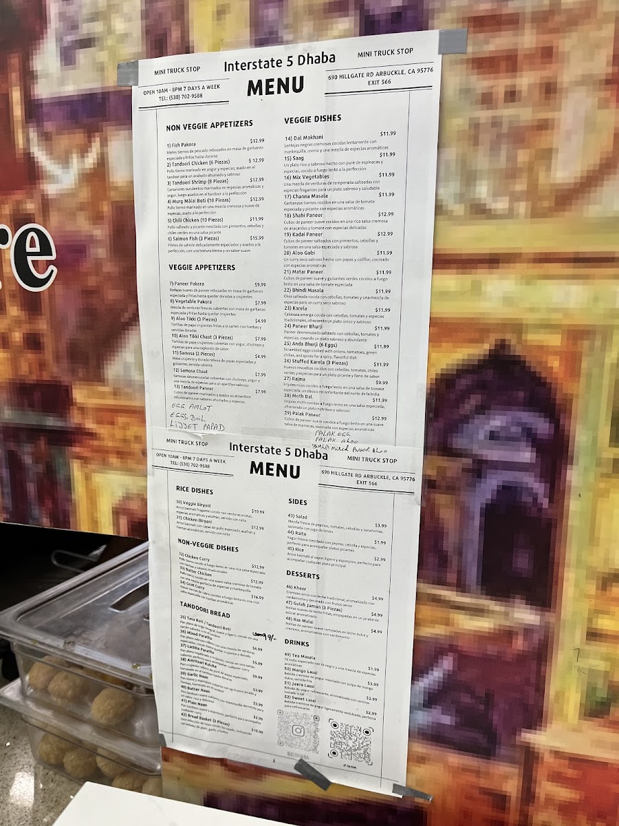 I-5 Dhaba menu board
