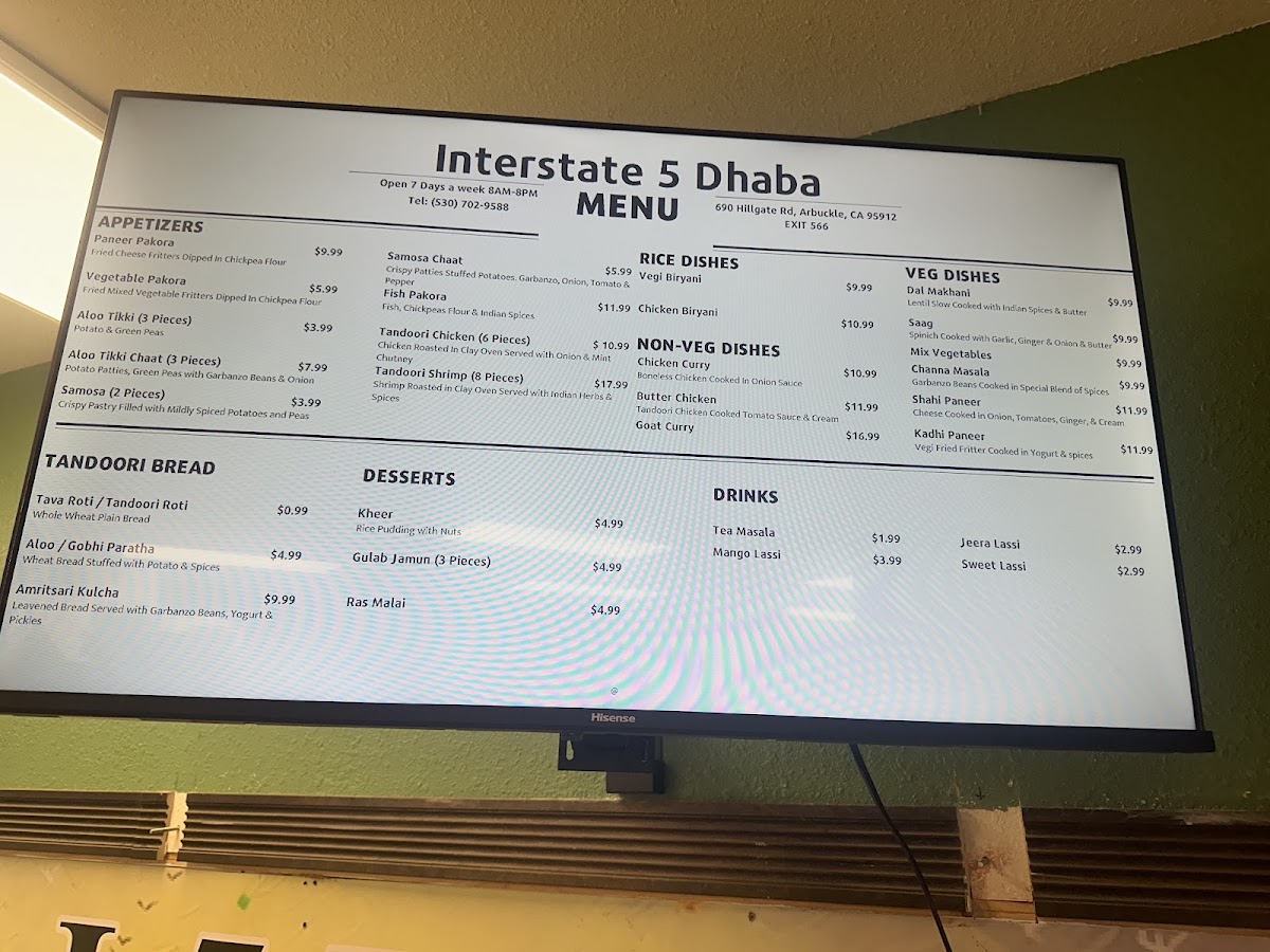 I-5 Dhaba menu board