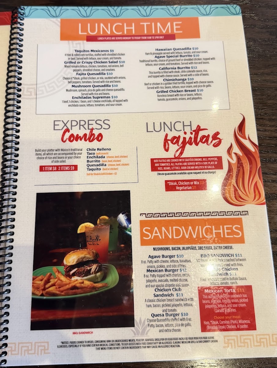 El Agave Mexican Grill - Holly Springs menu board