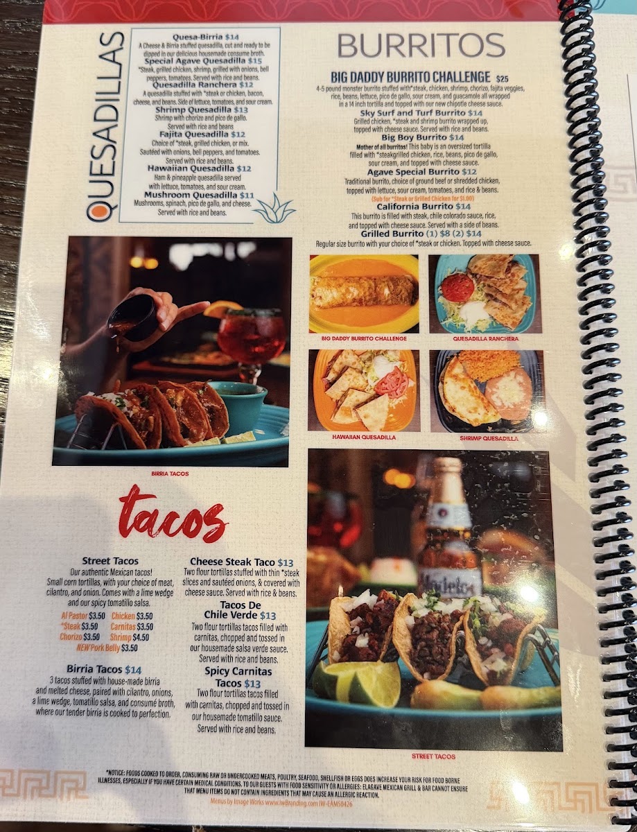 El Agave Mexican Grill - Holly Springs menu board