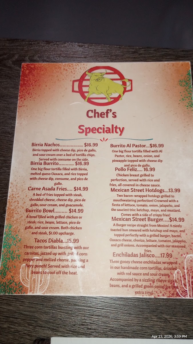 La Parrilla Mexican Grill menu board