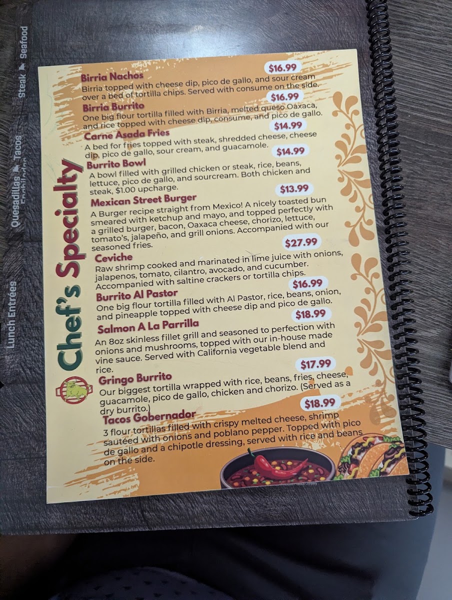 La Parrilla Mexican Grill menu board