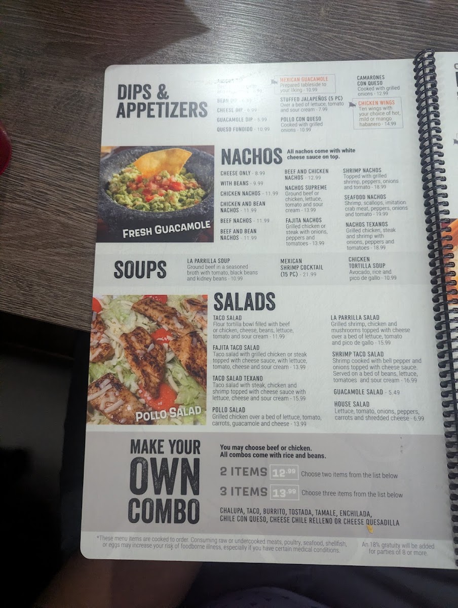 La Parrilla Mexican Grill menu board