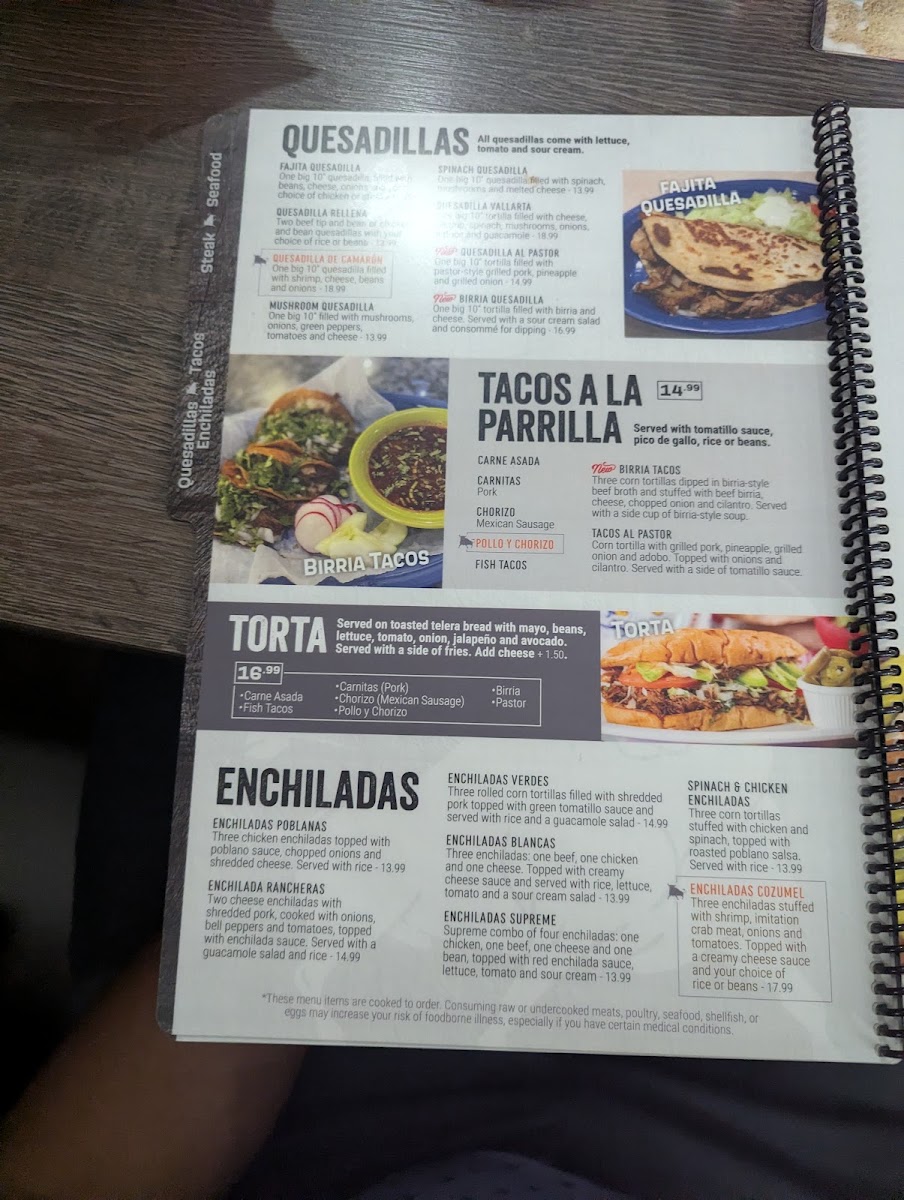 La Parrilla Mexican Grill menu board