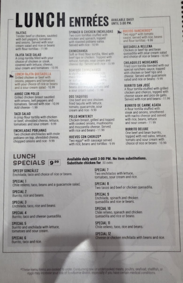La Parrilla Mexican Grill menu board