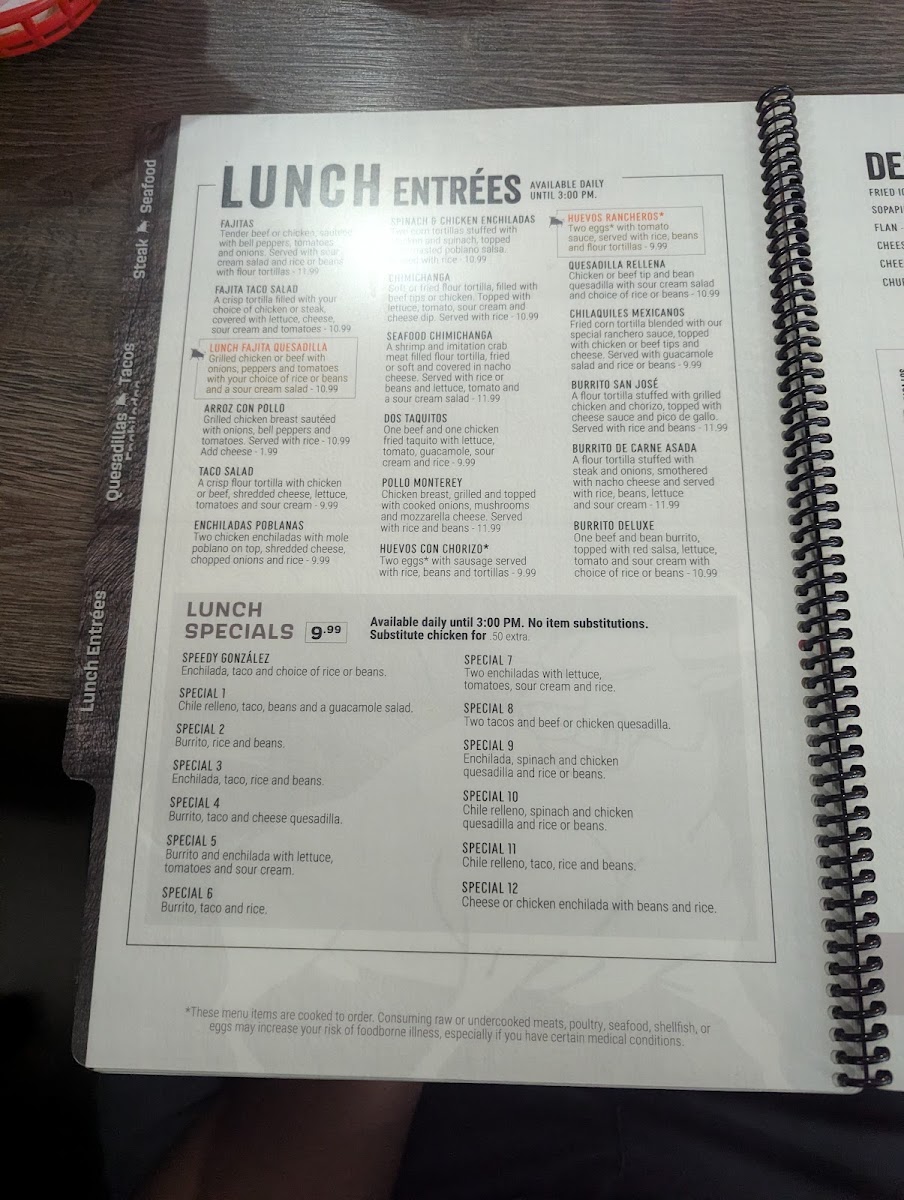 La Parrilla Mexican Grill menu board