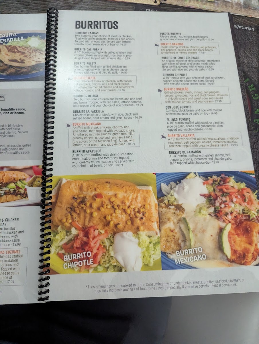 La Parrilla Mexican Grill menu board