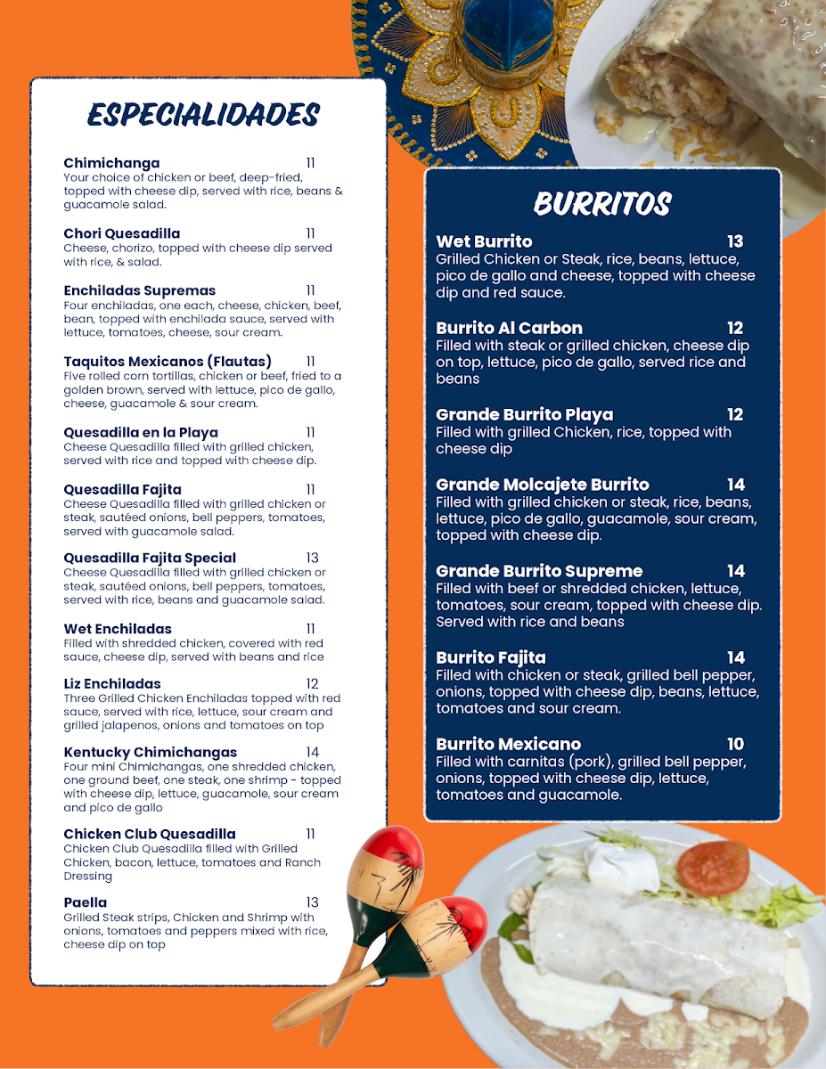 Molcajete’s Mexican restaurant menu board