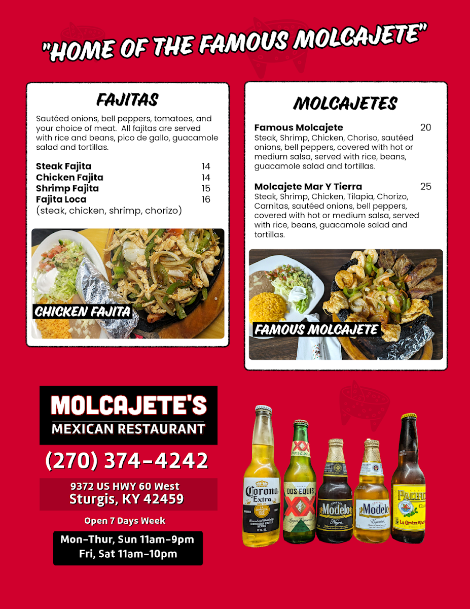 Molcajete’s Mexican restaurant menu board