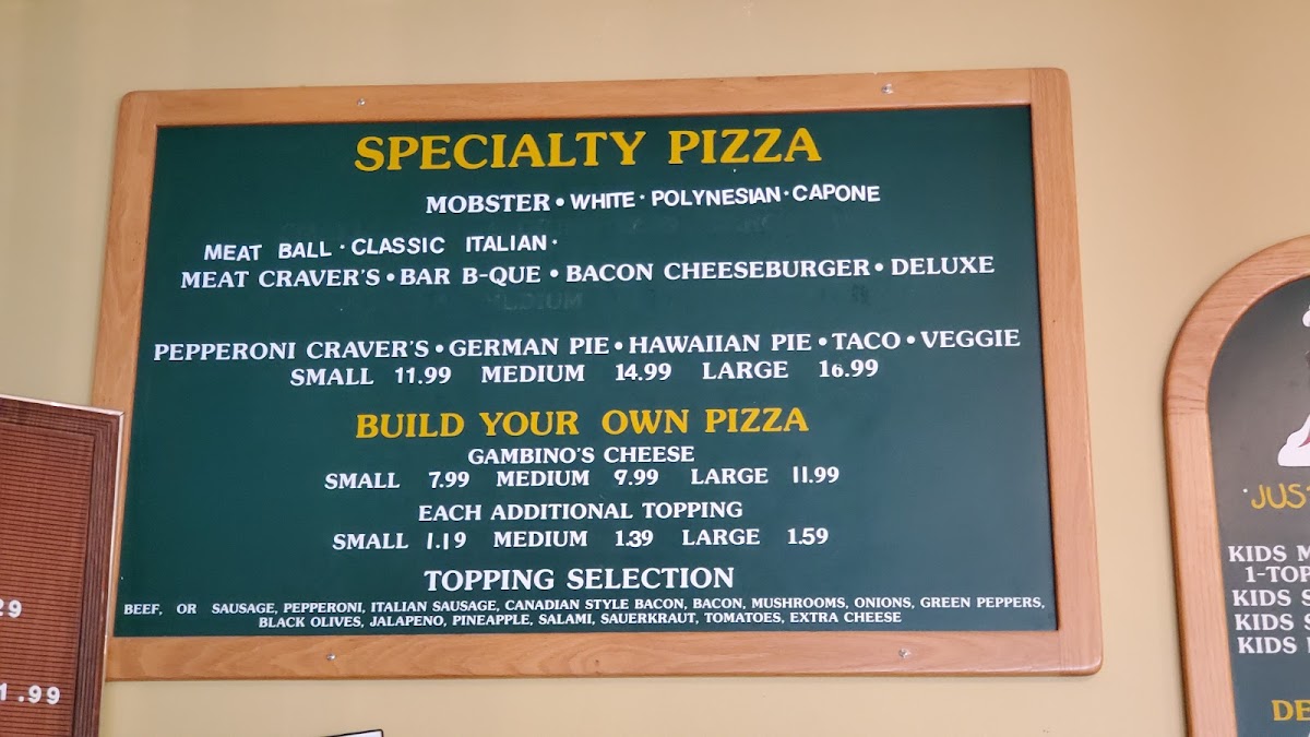 Gambino's Pizza menu board