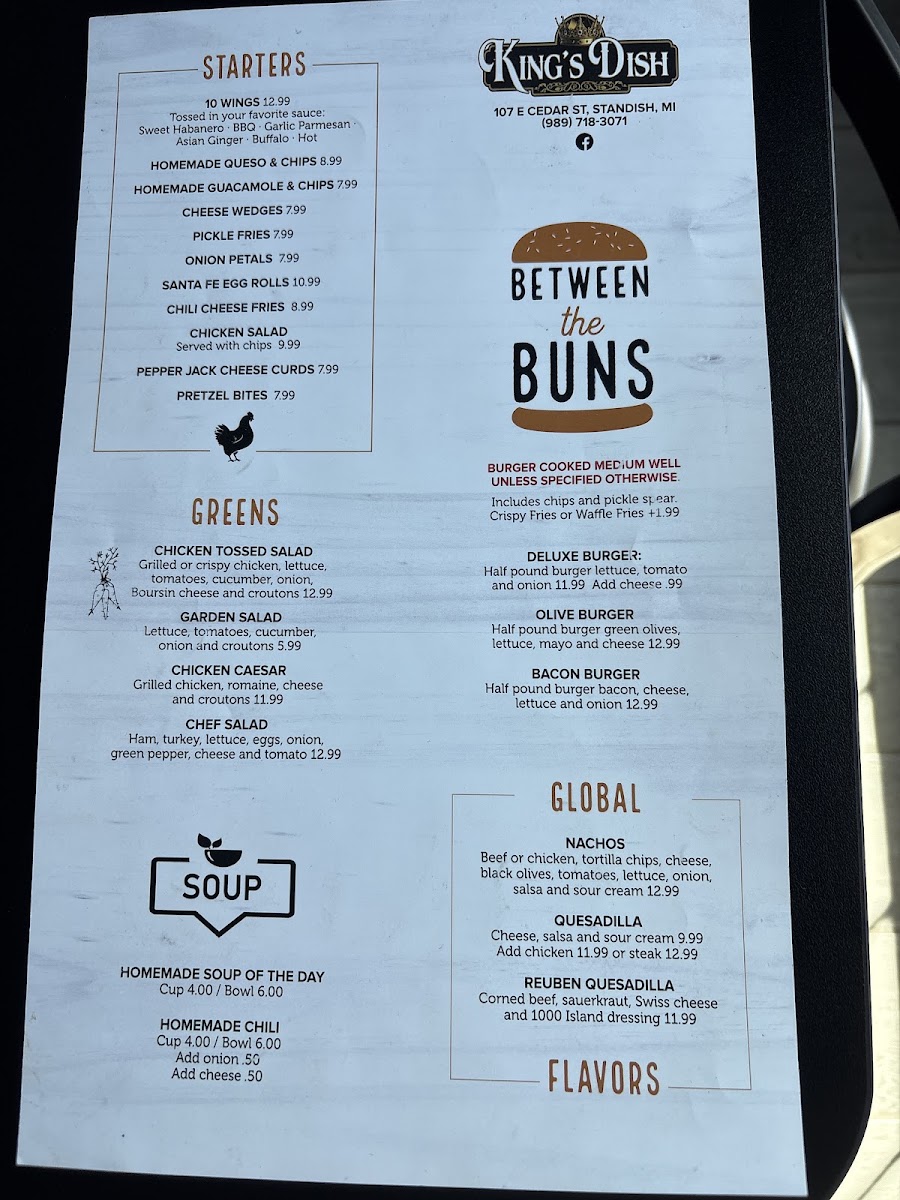 King's Dish menu board