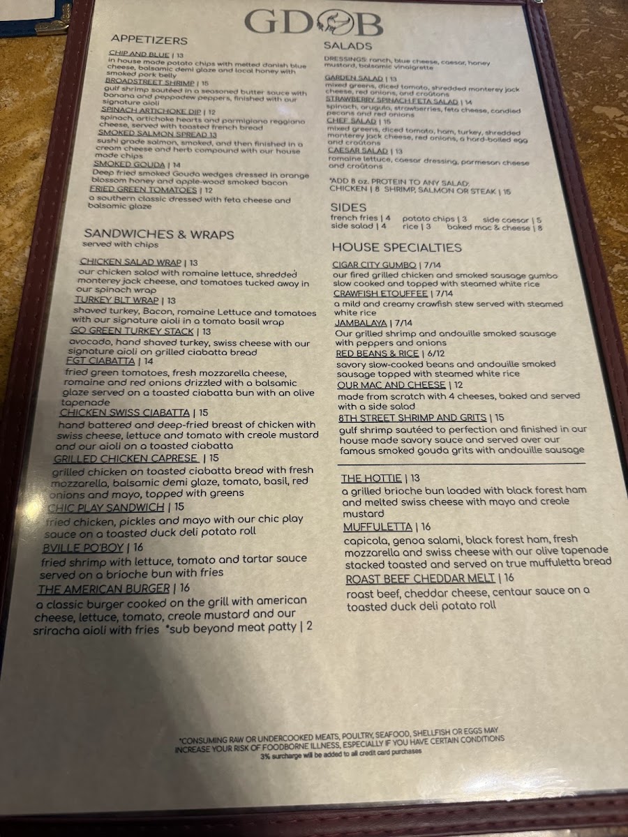 Green Door on Broad menu board