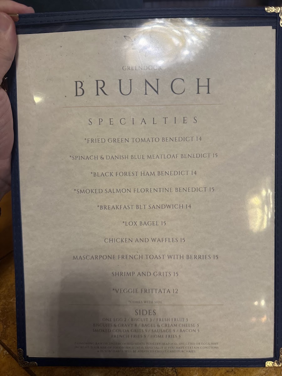 Green Door on Broad menu board