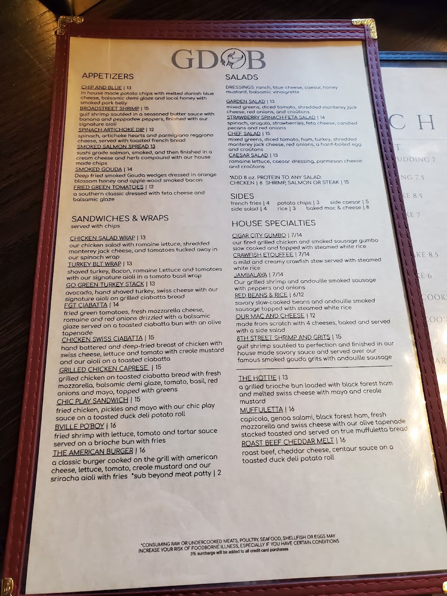 Green Door on Broad menu board