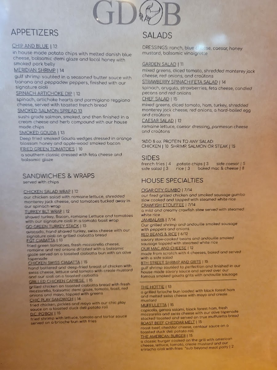 Green Door on Broad menu board